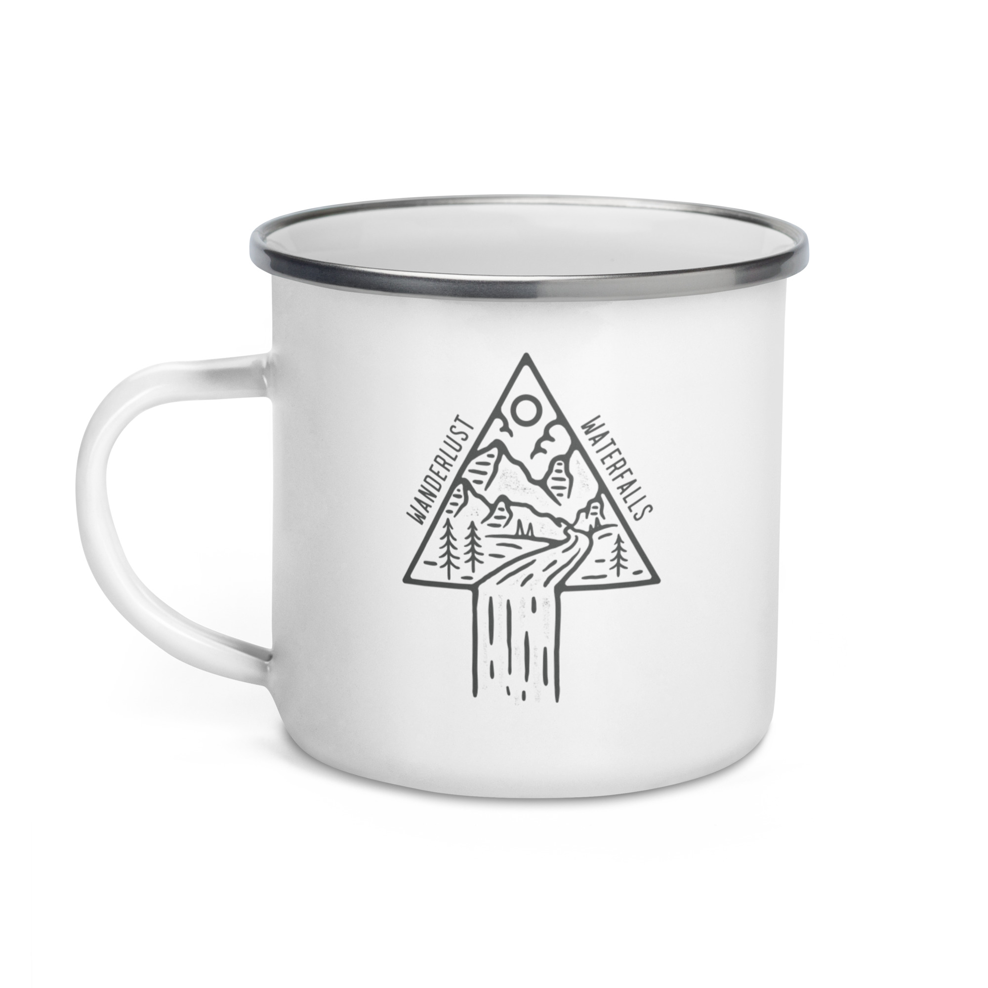 “Waterfalls & Wanderlust” Geometric Enamel Mug