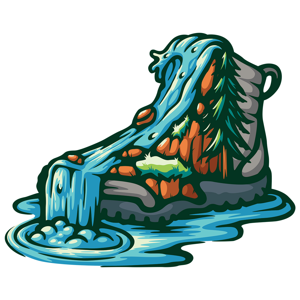 Waterfall Hiking Boot Sticker